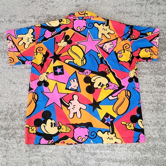 VTG Rare Y2K 90s Disney Mickey & Co Mouse Stars All Over Print Shirt Button L - Picture 2 of 7